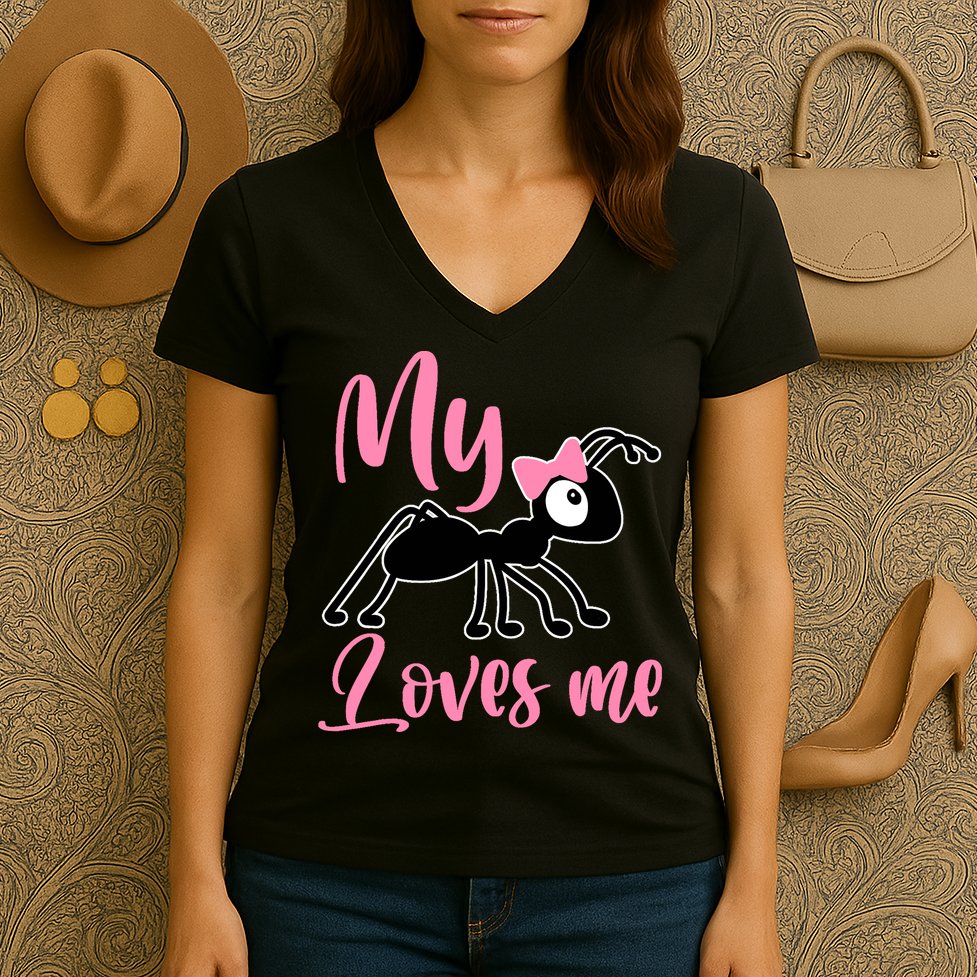 Ant Design My Aunt Loves Me Family Gifts For Nephew & Niece Women's V-Neck T-Shirt