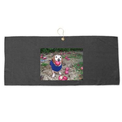 Apple Dog Meme Funny Dog With Apple In Mouth Funny Brainrot Large Microfiber Waffle Golf Towel