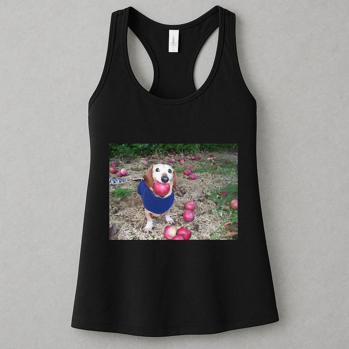 Apple Dog Meme Funny Dog With Apple In Mouth Funny Brainrot Womens Tank Top