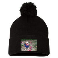 Apple Dog Meme Funny Dog With Apple In Mouth Funny Brainrot Pom Pom 12in Knit Beanie
