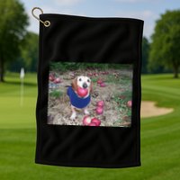 Apple Dog Meme Funny Dog With Apple In Mouth Funny Brainrot Golf Towel