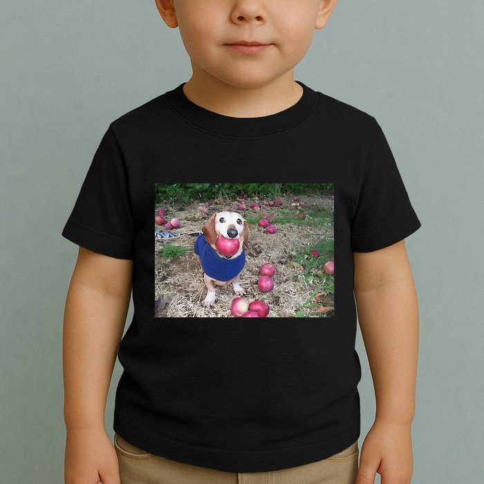 Apple Dog Meme Funny Dog With Apple In Mouth Funny Brainrot Toddler T-Shirt