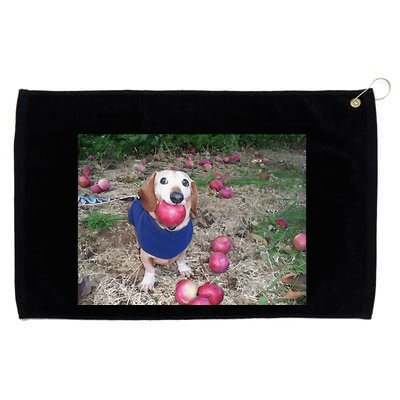 Apple Dog Meme Funny Dog With Apple In Mouth Funny Brainrot Grommeted Golf Towel