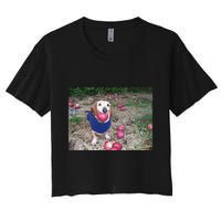 Apple Dog Meme Funny Dog With Apple In Mouth Funny Brainrot Crop Top