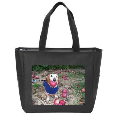 Apple Dog Meme Funny Dog With Apple In Mouth Funny Brainrot Zip Tote Bag