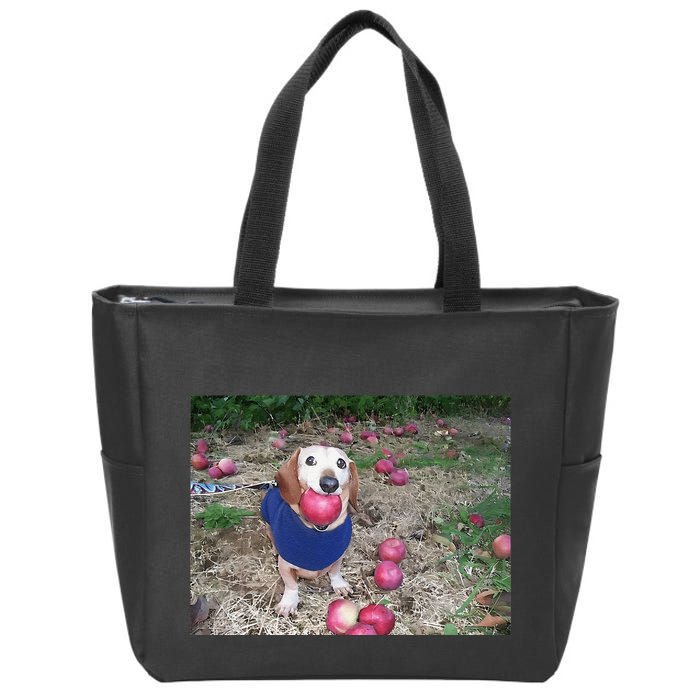 Apple Dog Meme Funny Dog With Apple In Mouth Funny Brainrot Zip Tote Bag