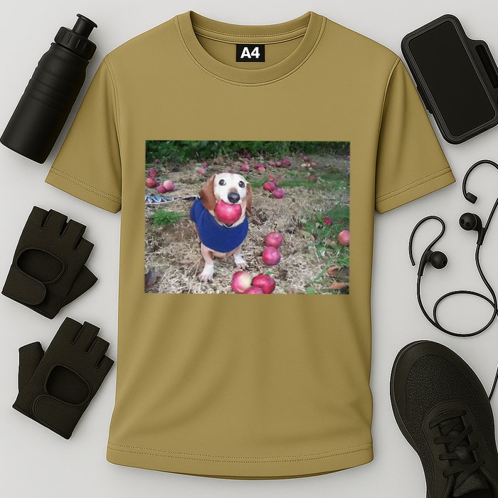 Apple Dog Meme Funny Dog With Apple In Mouth Funny Brainrot Performance Shirt