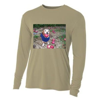 Apple Dog Meme Funny Dog With Apple In Mouth Funny Brainrot Cooling Performance Long Sleeve Crew