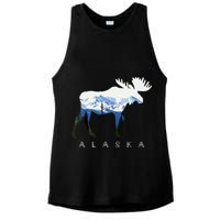 Alaska Day Moose Snowy Mountain Ladies PosiCharge Tri-Blend Wicking Tank