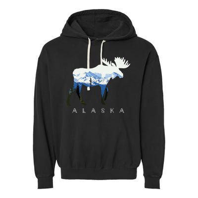Alaska Day Moose Snowy Mountain Garment-Dyed Fleece Hoodie