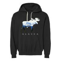 Alaska Day Moose Snowy Mountain Garment-Dyed Fleece Hoodie