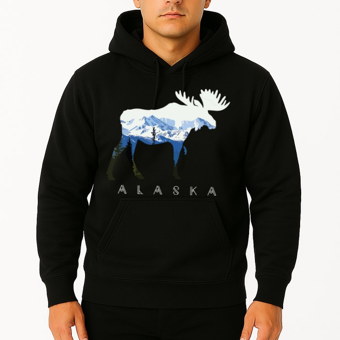 Alaska Day Moose Snowy Mountain Hoodie