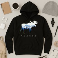 Alaska Day Moose Snowy Mountain Hoodie