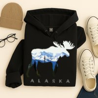 Alaska Day Moose Snowy Mountain Hoodie