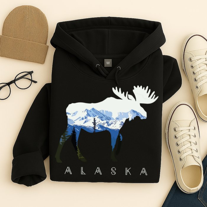 Alaska Day Moose Snowy Mountain Hoodie