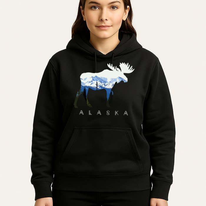 Alaska Day Moose Snowy Mountain Hoodie