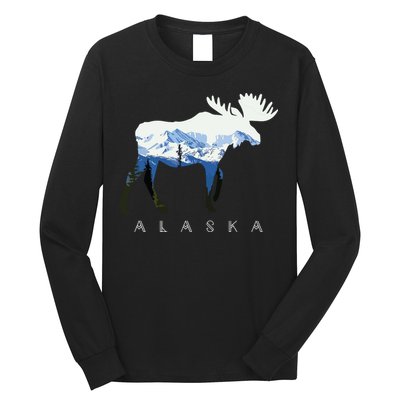 Alaska Day Moose Snowy Mountain Long Sleeve Shirt