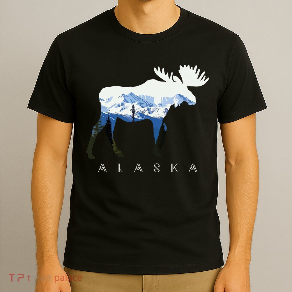 Alaska Day Moose Snowy Mountain T-Shirt