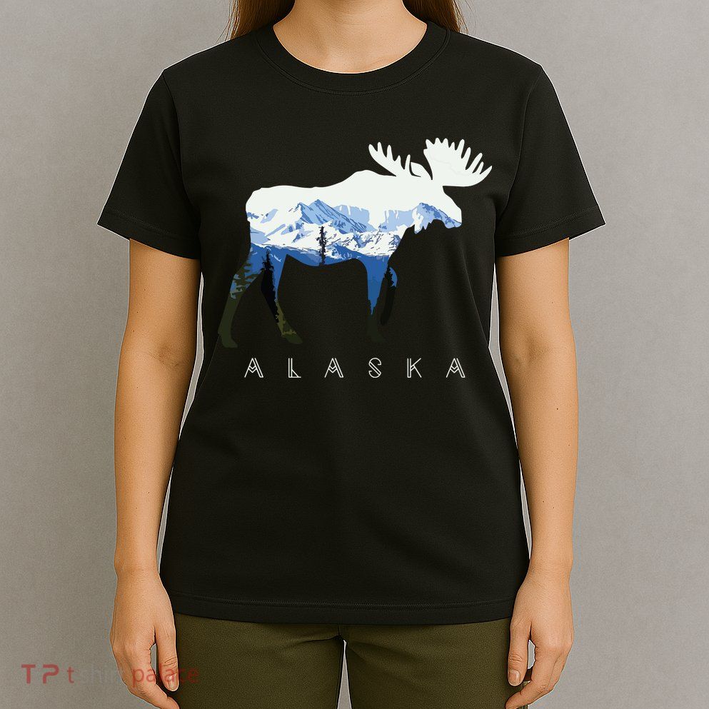 Alaska Day Moose Snowy Mountain T-Shirt