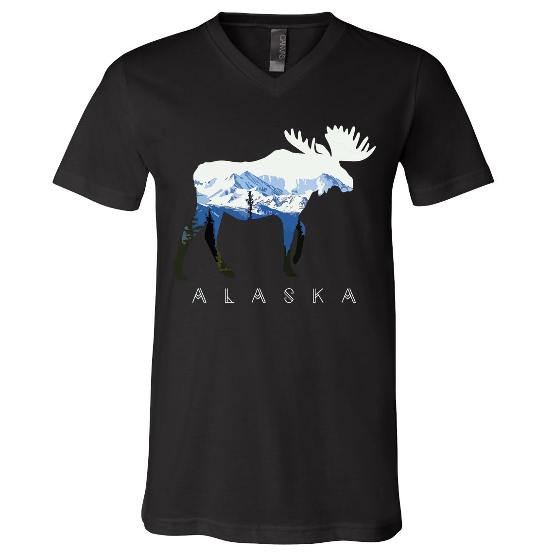 Alaska Day Moose Snowy Mountain V-Neck T-Shirt