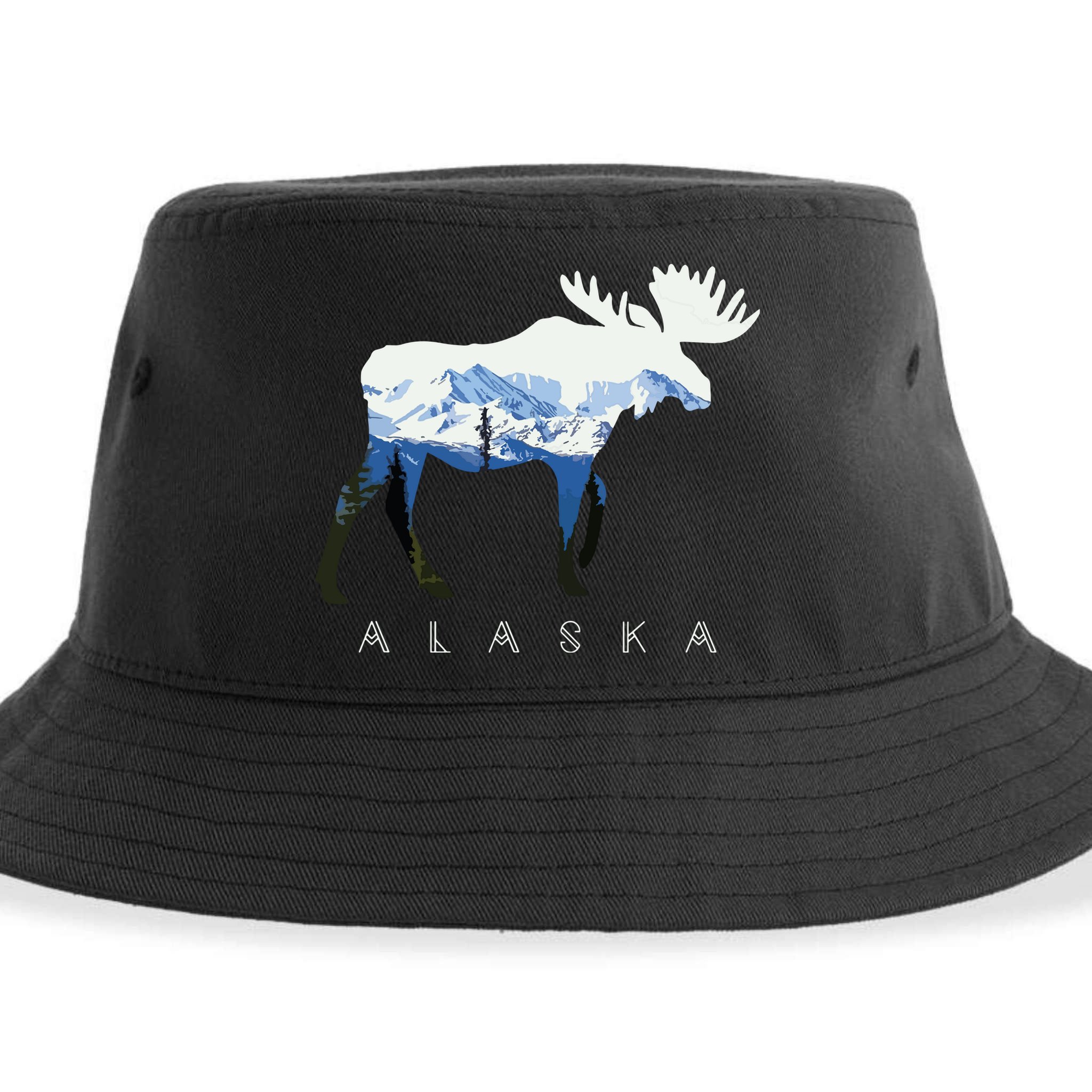 Alaska Day Moose Snowy Mountain Sustainable Bucket Hat