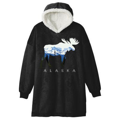 Alaska Day Moose Snowy Mountain Hooded Wearable Blanket