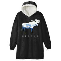 Alaska Day Moose Snowy Mountain Hooded Wearable Blanket