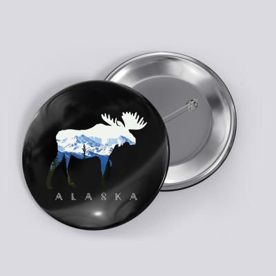 Alaska Day Moose Snowy Mountain Button