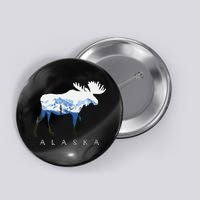 Alaska Day Moose Snowy Mountain Button