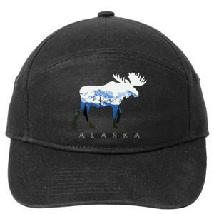 Alaska Day Moose Snowy Mountain 7-Panel Snapback Hat