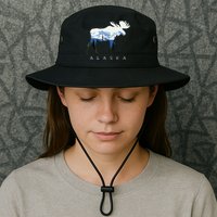 Alaska Day Moose Snowy Mountain Bucket Hat