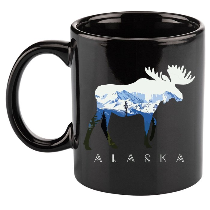 Alaska Day Moose Snowy Mountain 11oz C Handle Ceramic Mug