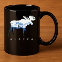 Alaska Day Moose Snowy Mountain 11oz C Handle Ceramic Mug