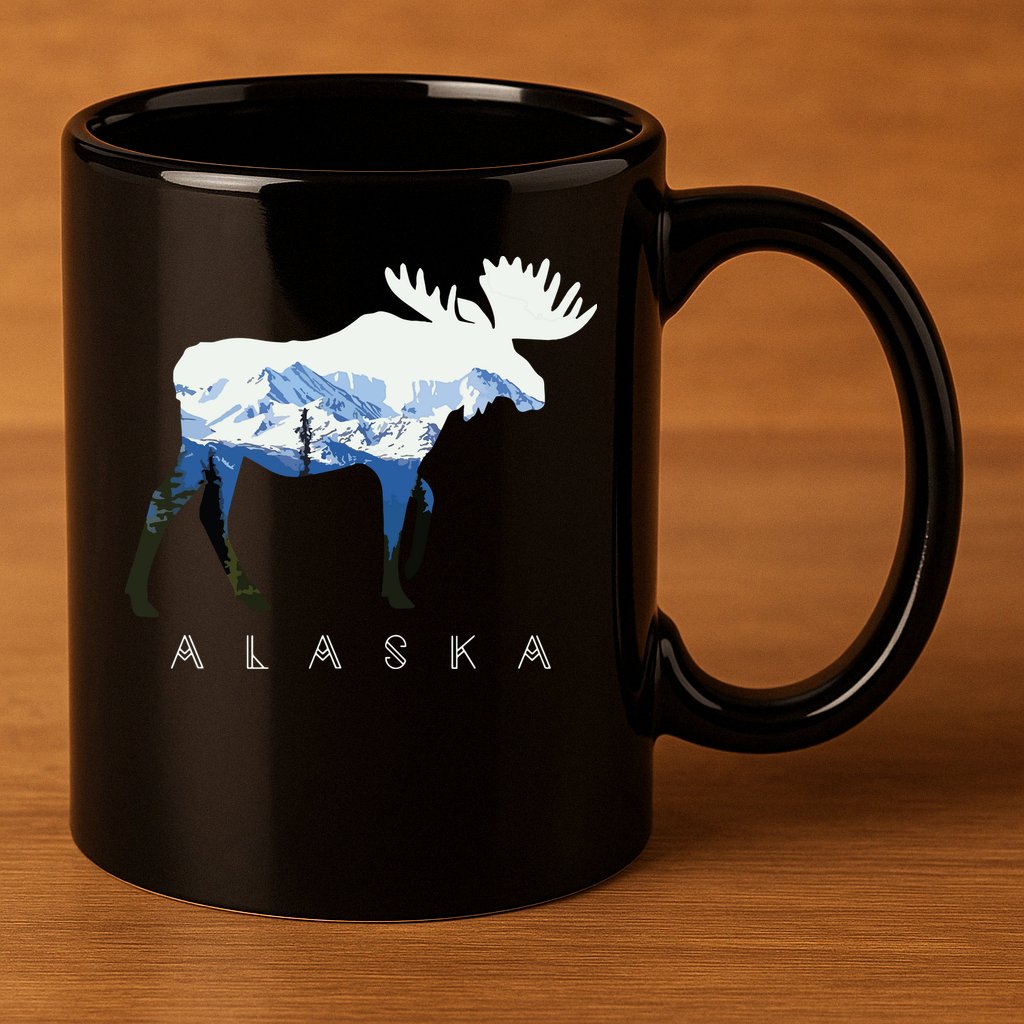 Alaska Day Moose Snowy Mountain 11oz C Handle Ceramic Mug