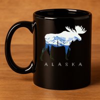 Alaska Day Moose Snowy Mountain 11oz C Handle Ceramic Mug