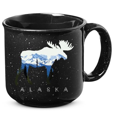 Alaska Day Moose Snowy Mountain 15oz Campfire Ceramic Mug