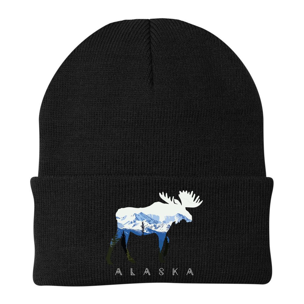 Alaska Day Moose Snowy Mountain Beanie