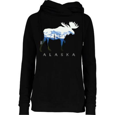 Alaska Day Moose Snowy Mountain Womens Funnel Neck Pullover Hood