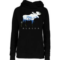 Alaska Day Moose Snowy Mountain Womens Funnel Neck Pullover Hood