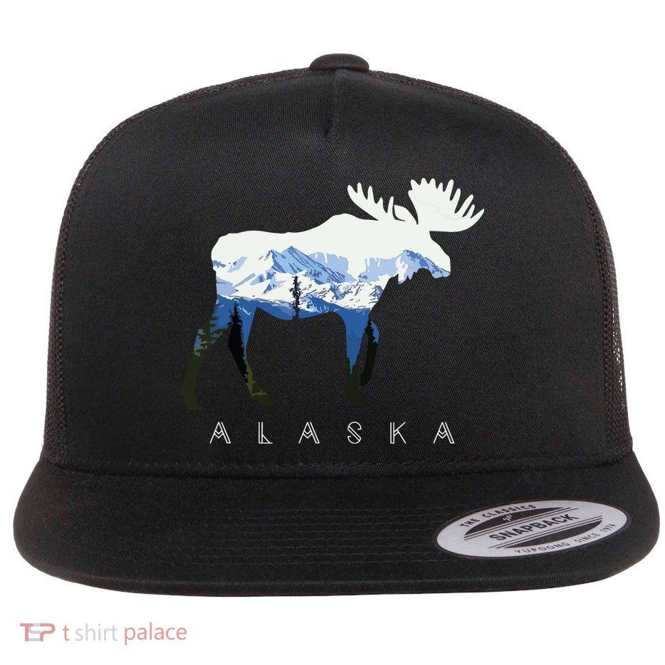 Alaska Day Moose Snowy Mountain Flatbill Hat
