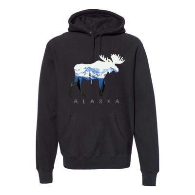 Alaska Day Moose Snowy Mountain Premium Hoodie