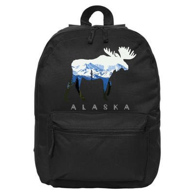 Alaska Day Moose Snowy Mountain 16 in Basic Backpack
