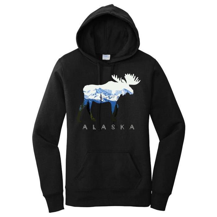 Alaska Day Moose Snowy Mountain Women's Pullover Hoodie