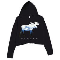 Alaska Day Moose Snowy Mountain Crop Fleece Hoodie