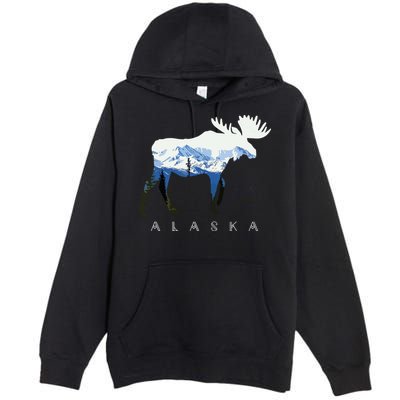 Alaska Day Moose Snowy Mountain Premium Pullover Hoodie