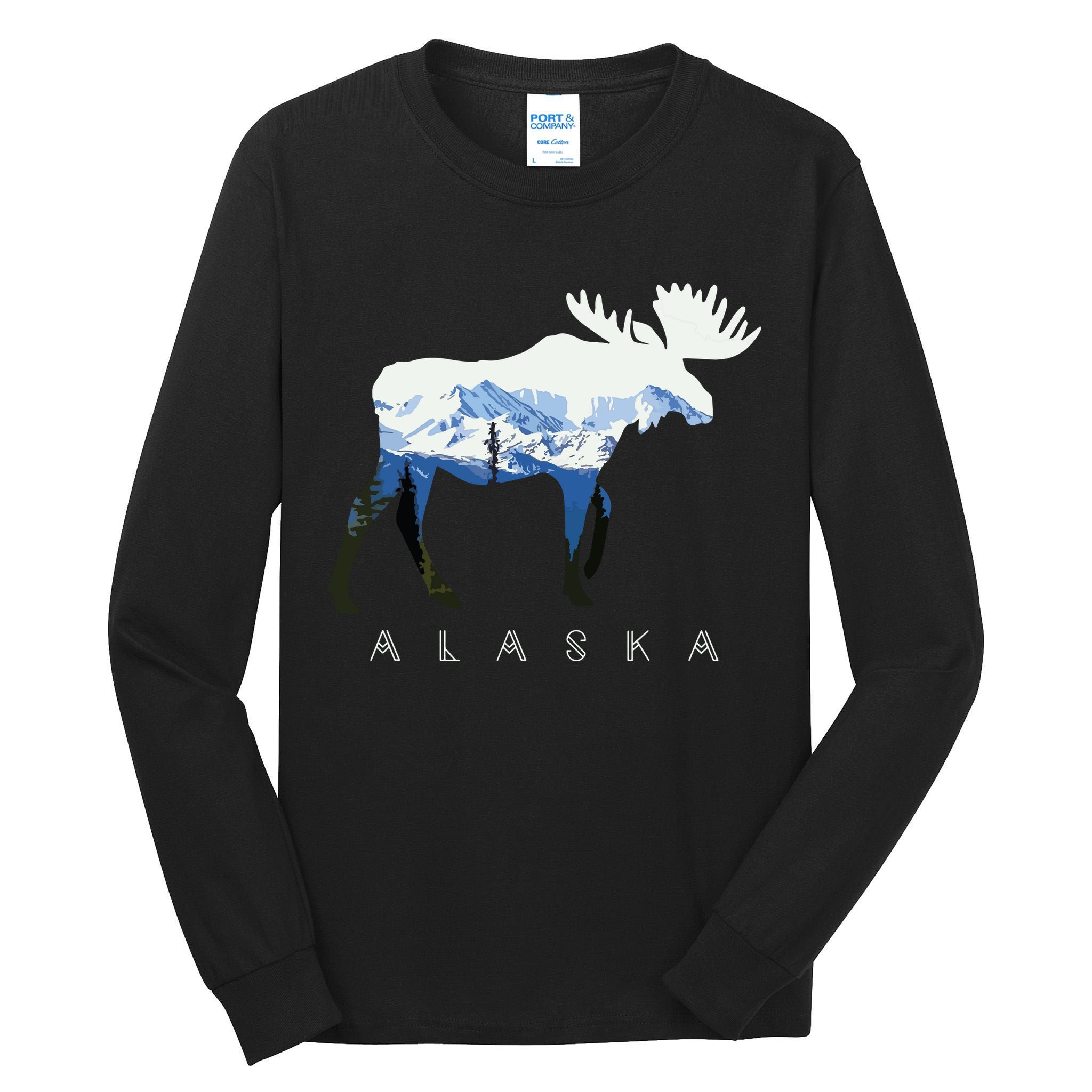 Alaska Day Moose Snowy Mountain Tall Long Sleeve T-Shirt