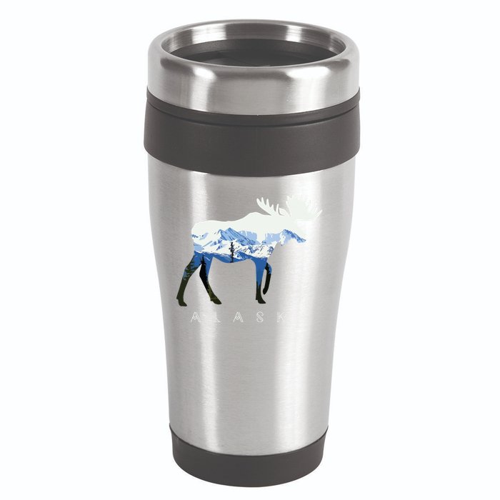Alaska Day Moose Snowy Mountain 16oz Travel Tumbler