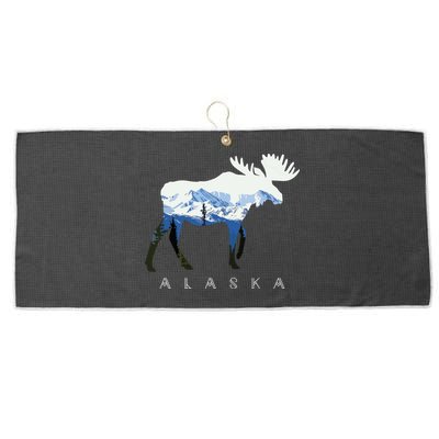 Alaska Day Moose Snowy Mountain Large Microfiber Waffle Golf Towel