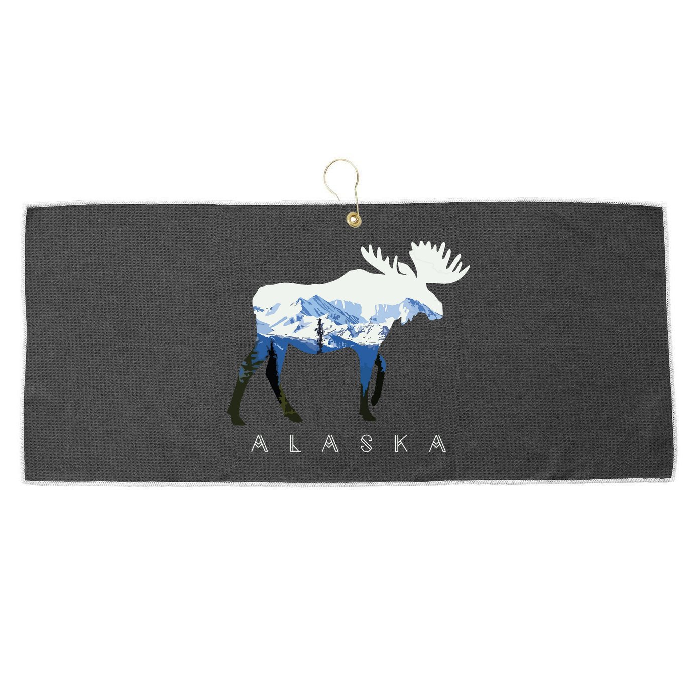 Alaska Day Moose Snowy Mountain Large Microfiber Waffle Golf Towel