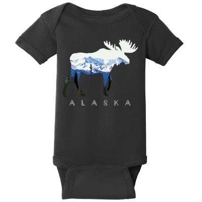 Alaska Day Moose Snowy Mountain Baby Bodysuit